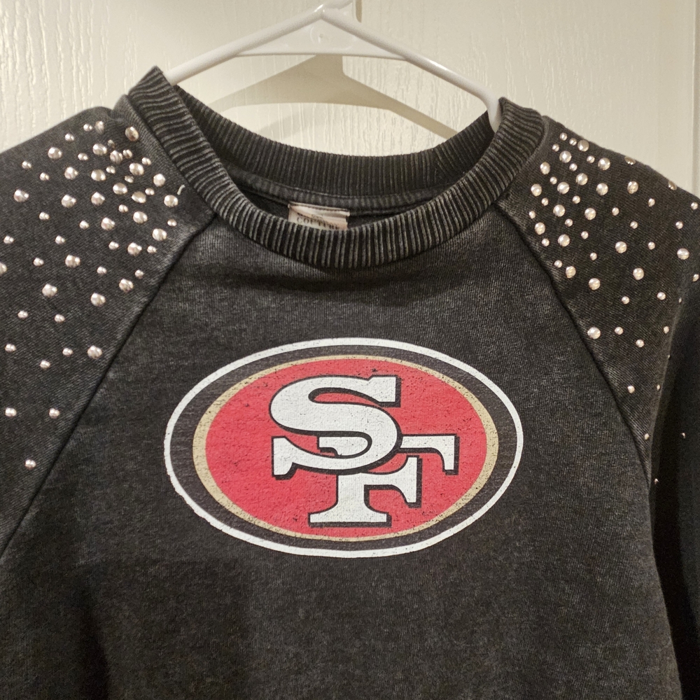 Gameday Couture Embellished Black Acid Wash Crew Neck Sweatshirt Size Small - Picture 4 of 6